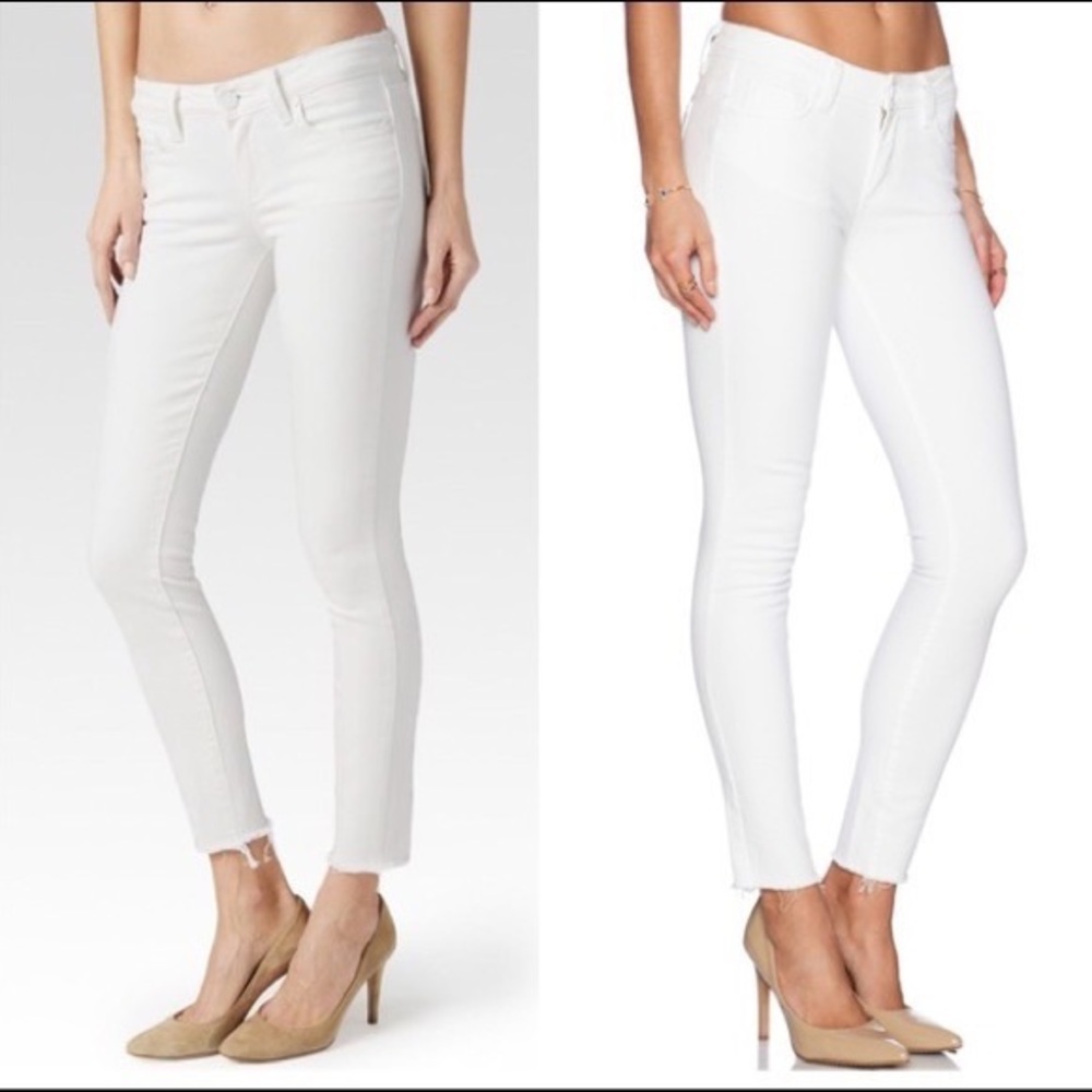 Paige White Ankle Raw Hem Skinny Jeans